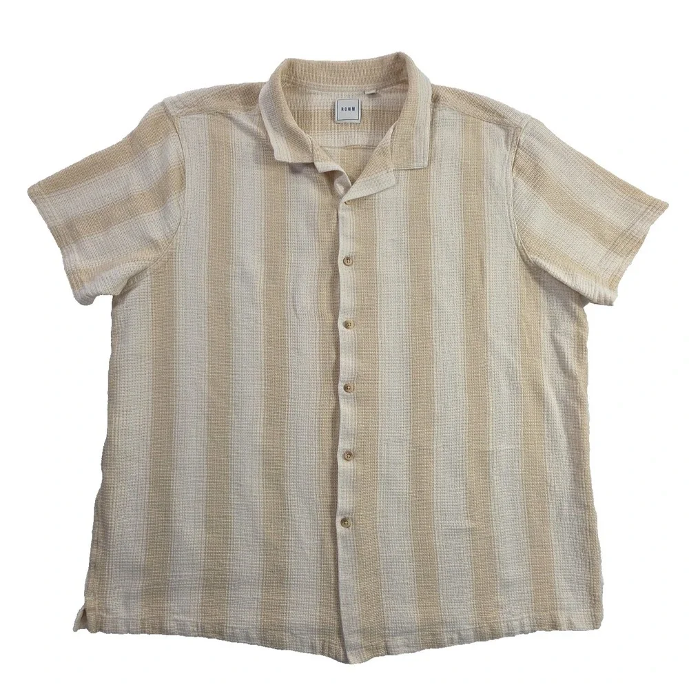 ROWM Open Weave Cotton Shirt Men's 3XT Tan Short Sleeve Button Up Vactionwear